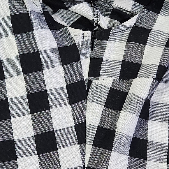 Gingham Fabric Black & White Print Button Up Side Zip Tunic or Mini Dress Size M - Picture 6 of 8